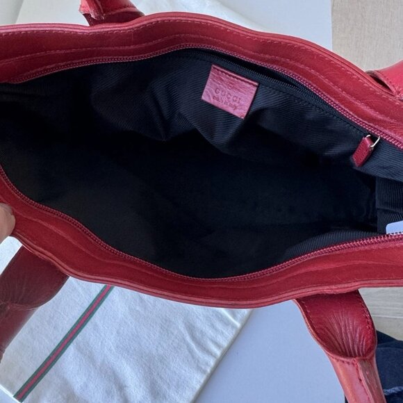 GUCCI Tote Bag GG Pattern Canvas Leather Beige Red Authentic - Picture 9 of 11